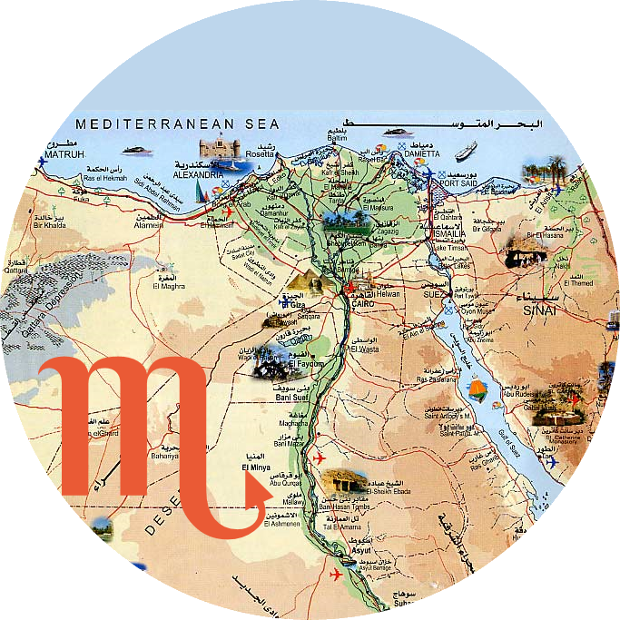 Mapa de Egipto y símbolo de Escorpio